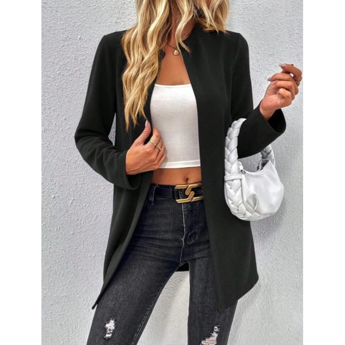 Kadın Uzun Kollu önü Açık Uzun Modal Ceket