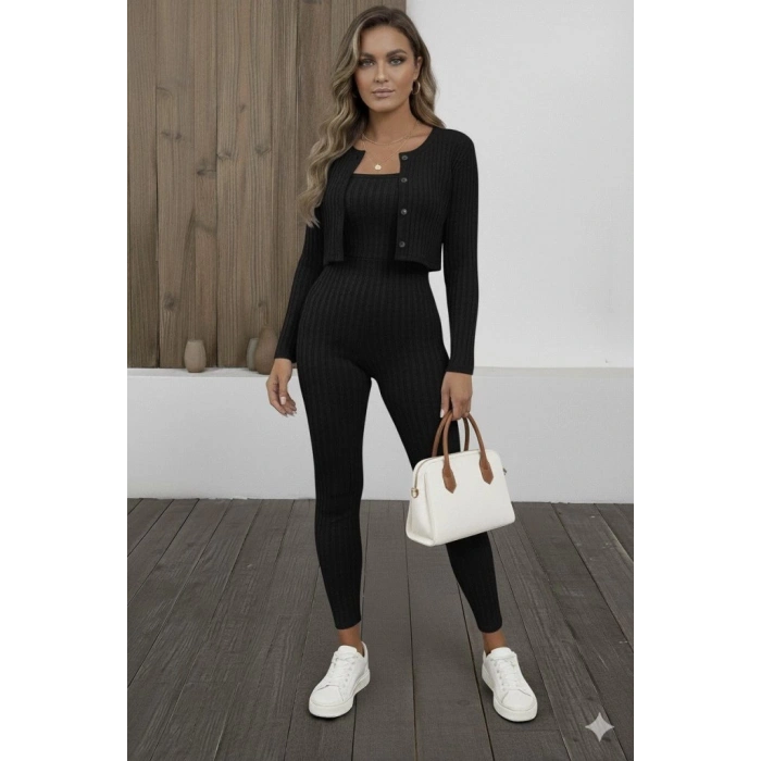 Kadın Uzun Kollu şardonlu Kaşkorse Straplez Ile Kısa önden Düğmeli Ceket Ikili Takım