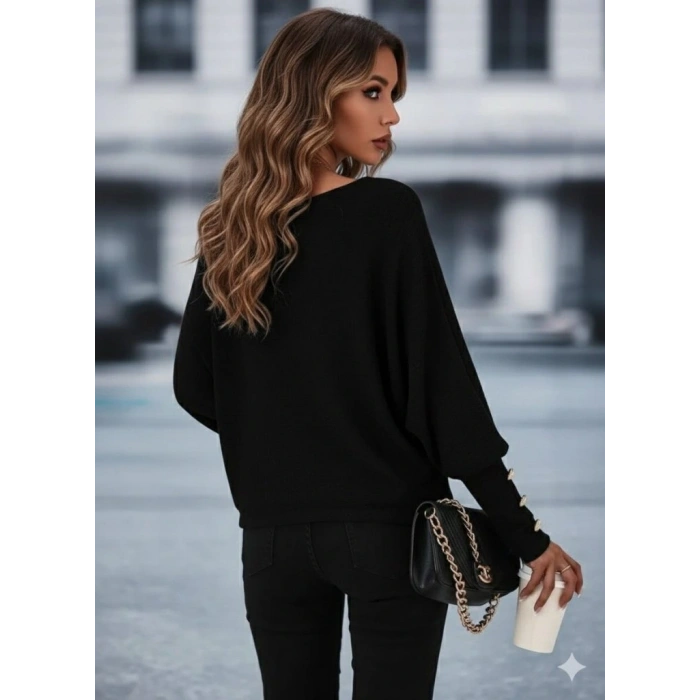 Kadın Uzun Kollu Tek Omuzdan Açık Askı Detaylı Waffle Bluz