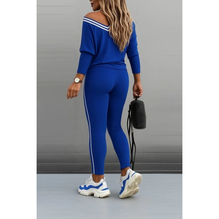 Kadın Uzun Kollu Tek Omuzu Açık Detaylı Viskon Iki Iplik Bluz Ve Pantolon Ikili Takım