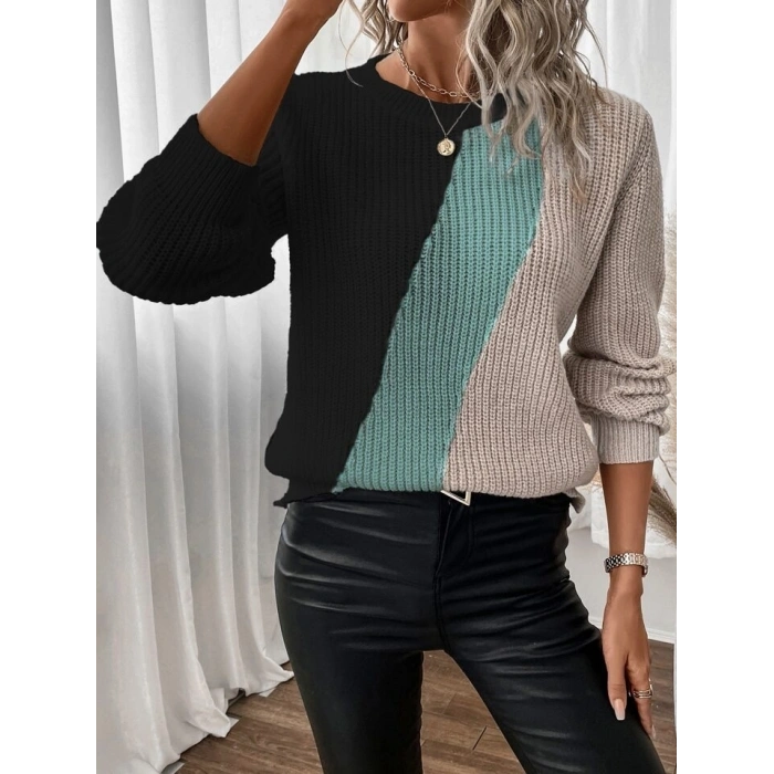 Kadın Uzun Kollu üç Renk Triko Bluz