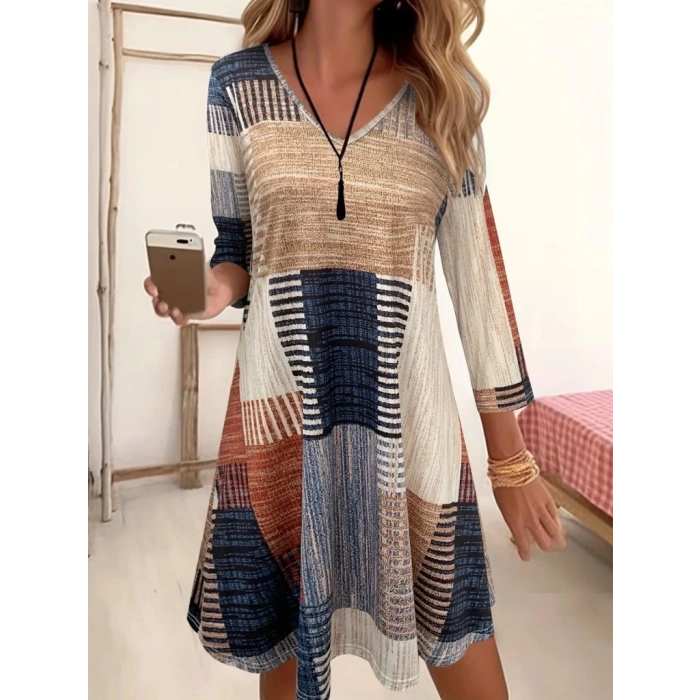 Kadın Uzun Kollu V Yaka Süprem Mini Elbise