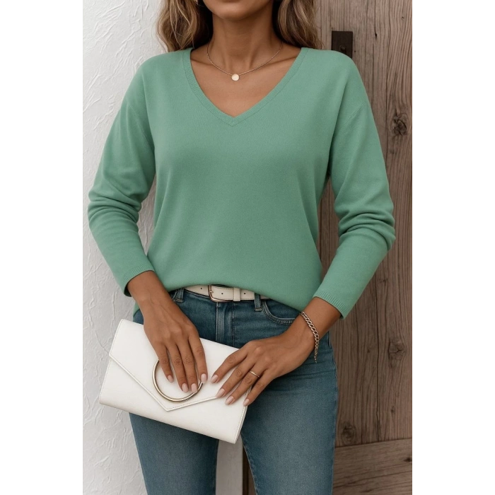 Kadın Uzun Kollu V Yaka Triko Bluz