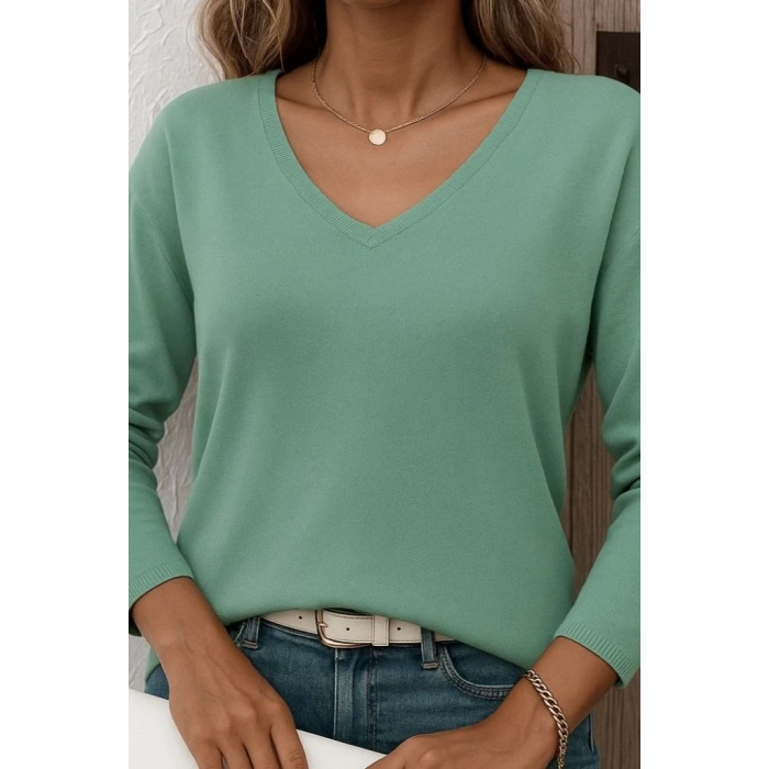 Kadın Uzun Kollu V Yaka Triko Bluz