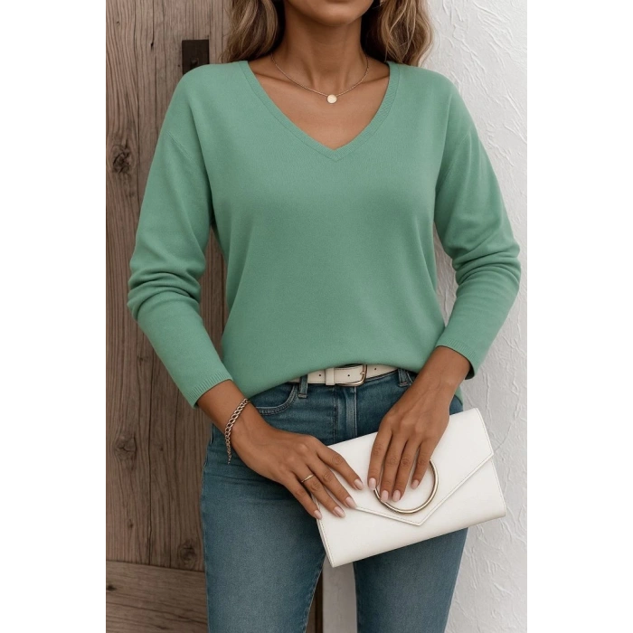 Kadın Uzun Kollu V Yaka Triko Bluz