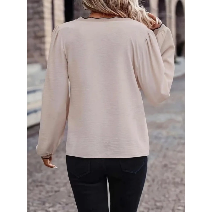 Kadın Uzun Kollu V Yakalı Aerobin Bluz
