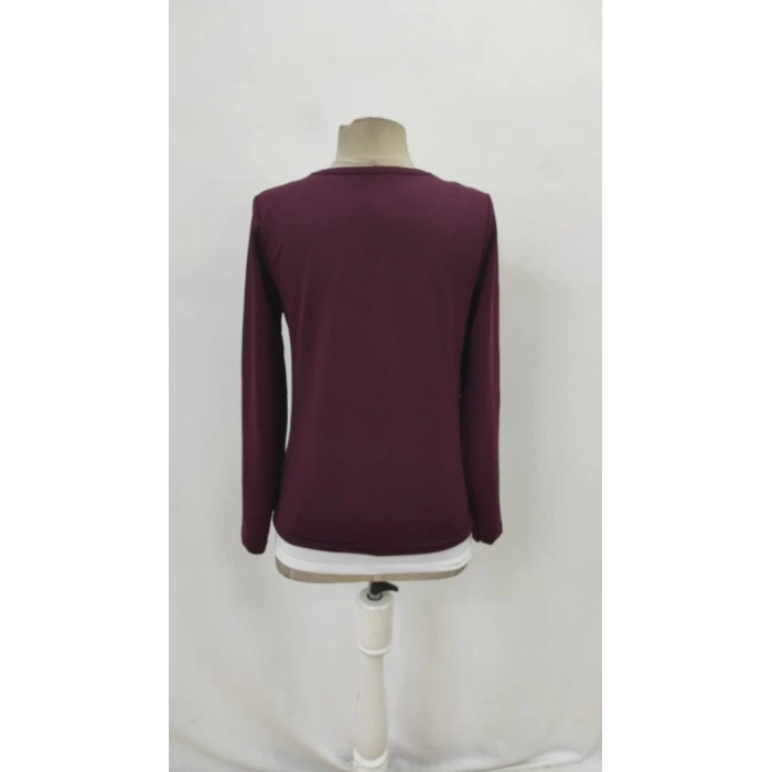 Kadın Uzun Kollu V Yakalı çift Renkli Viskon Iki Iplik Bluz