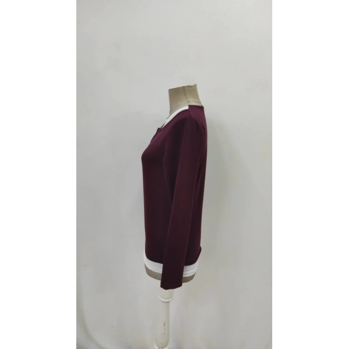 Kadın Uzun Kollu V Yakalı çift Renkli Viskon Iki Iplik Bluz