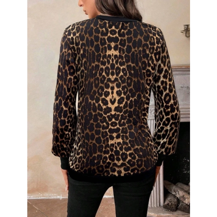 Kadın Uzun Kollu V Yakalı Desenli Süprem Bluz