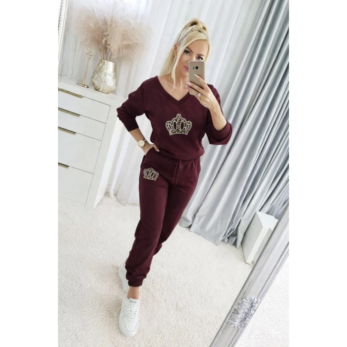 Kadın Uzun Kollu V Yakalı Desenli Viskon Iki Iplik Bluz Ve Pantolon Ikili Takım