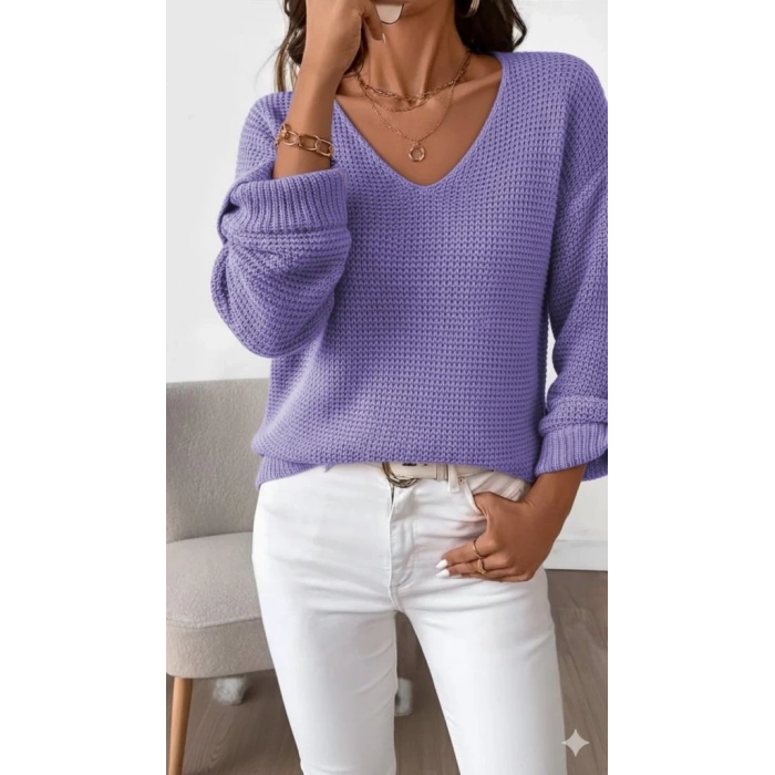 Kadın Uzun Kollu V Yakalı Düğmeli Triko Bluz
