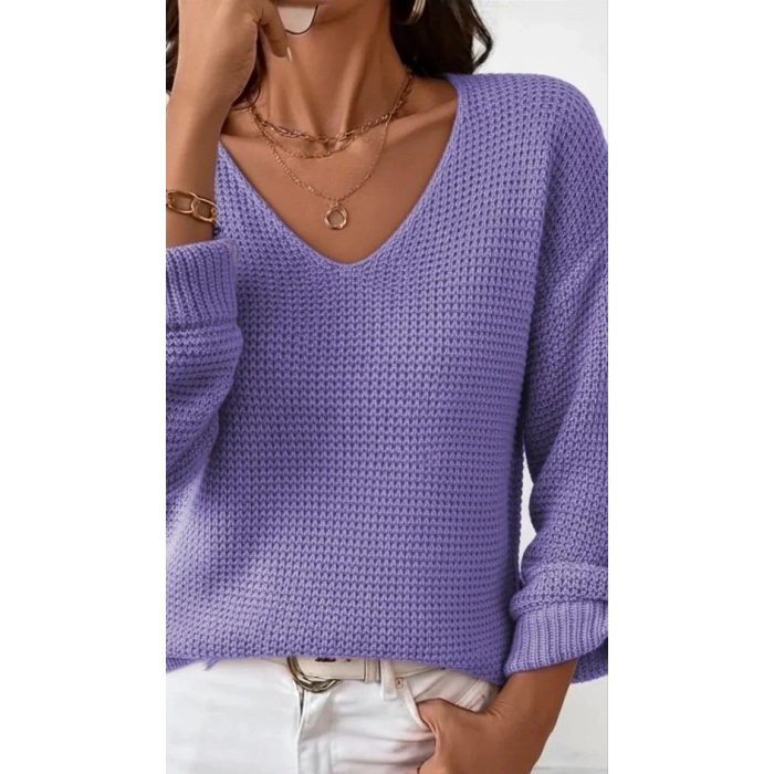 Kadın Uzun Kollu V Yakalı Düğmeli Triko Bluz