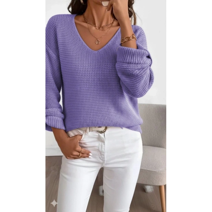 Kadın Uzun Kollu V Yakalı Düğmeli Triko Bluz