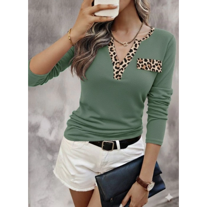 Kadın Uzun Kollu V Yakalı Kaşkorse Bluz
