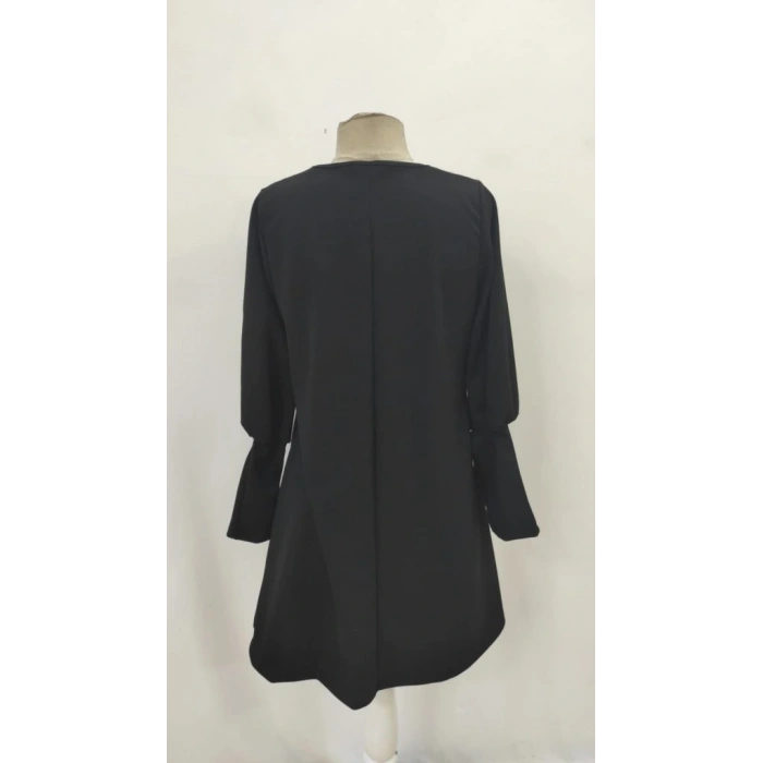 Kadın Uzun Kollu V Yakalı Kısa Ithal Krep Elbise