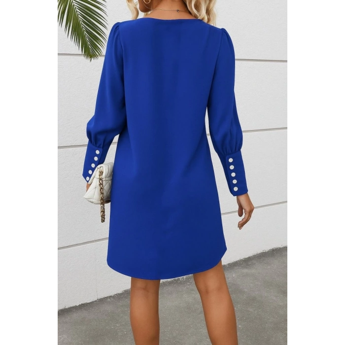 Kadın Uzun Kollu V Yakalı Kısa Ithal Krep Elbise