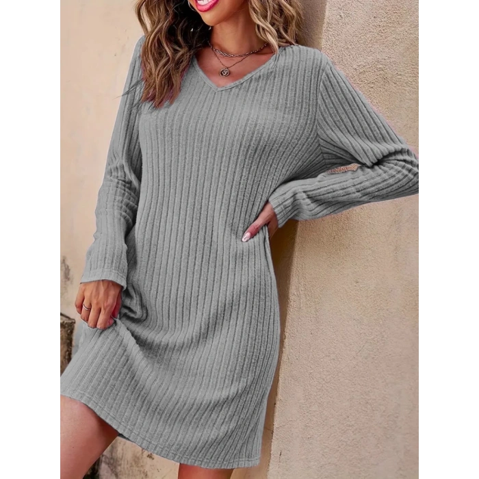 Kadın Uzun Kollu V Yakalı Kısa şardonlu Kaşkorse Elbise