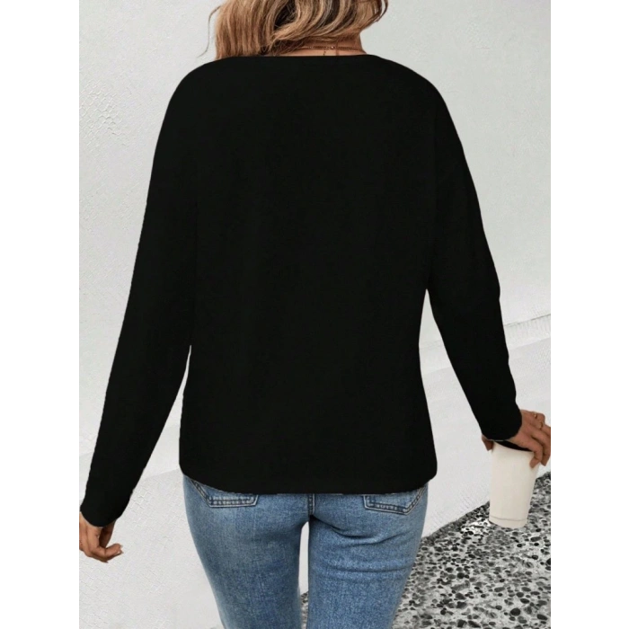 Kadın Uzun Kollu V Yakalı Leopar Detaylı Viskon Iki Iplik Bluz