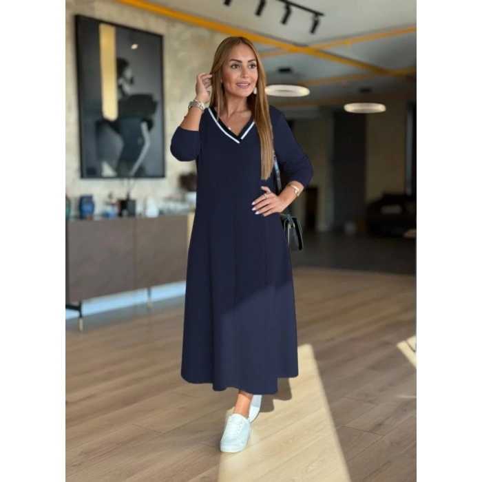 Kadın Uzun Kollu V Yakalı Midi Modal Elbise