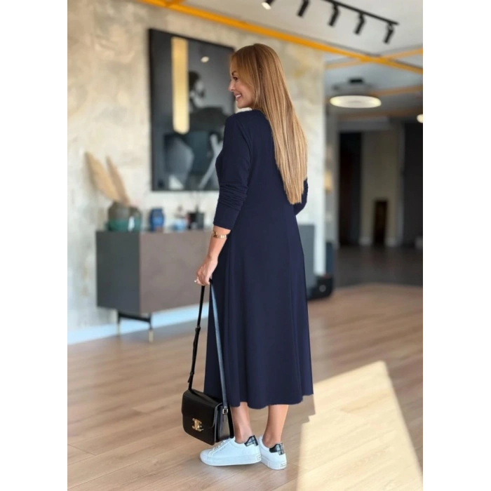 Kadın Uzun Kollu V Yakalı Midi Modal Elbise