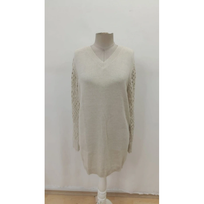 Kadın Uzun Kollu V Yakalı Mini Triko Elbise