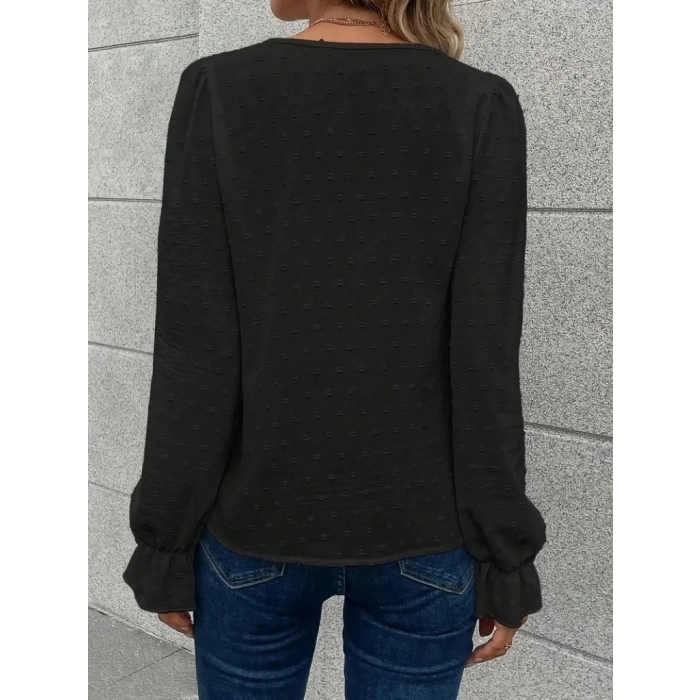 Kadın Uzun Kollu V Yakalı önden Düğmeli Bluz