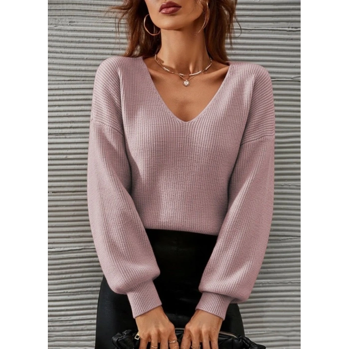 Kadın Uzun Kollu V Yakalı Triko Bluz