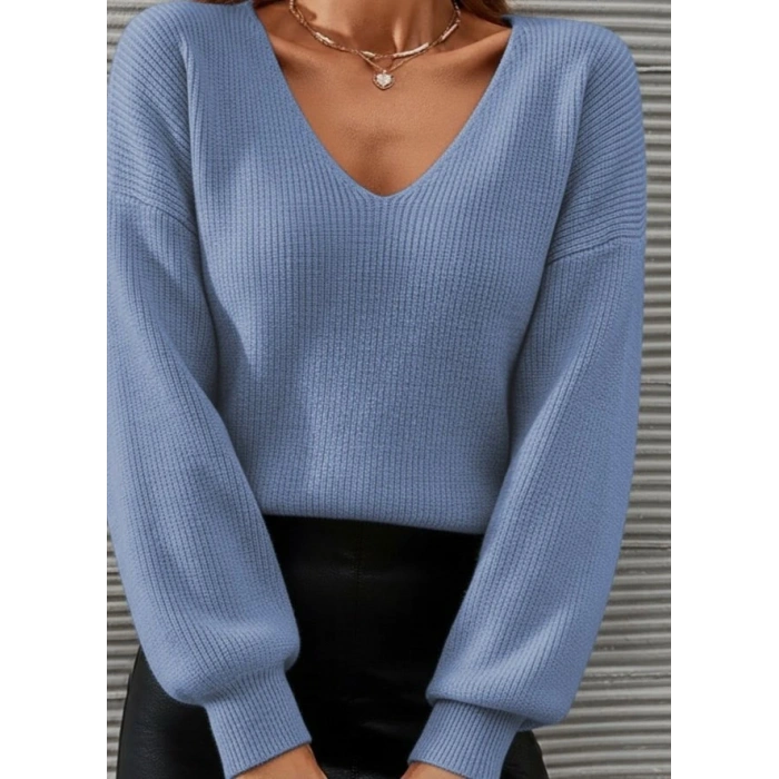 Kadın Uzun Kollu V Yakalı Triko Bluz
