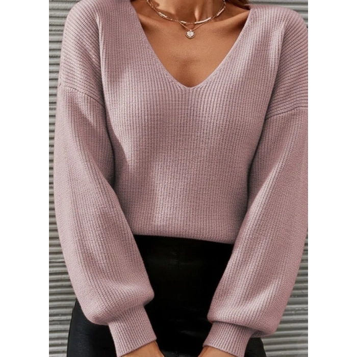 Kadın Uzun Kollu V Yakalı Triko Bluz