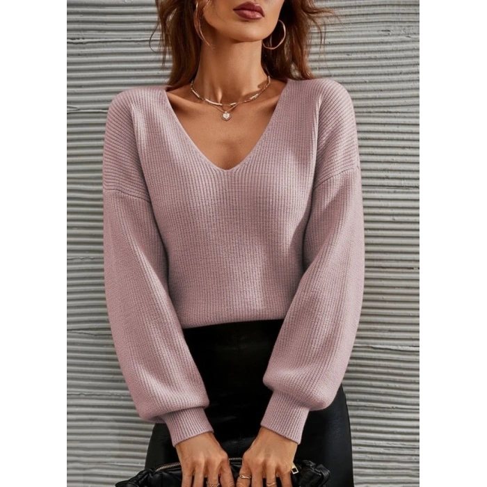 Kadın Uzun Kollu V Yakalı Triko Bluz