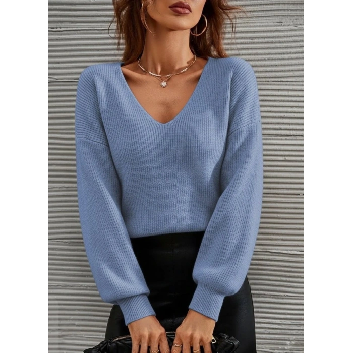 Kadın Uzun Kollu V Yakalı Triko Bluz
