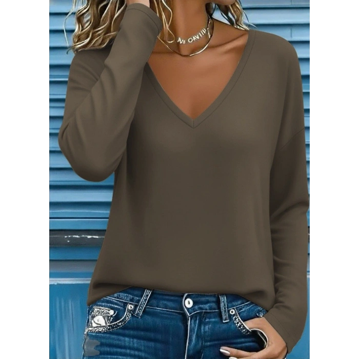 Kadın Uzun Kollu V Yakalı Viskon Iki Iplik Bluz