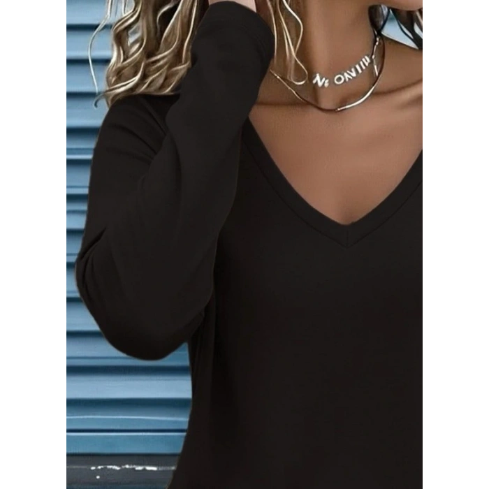 Kadın Uzun Kollu V Yakalı Viskon Iki Iplik Bluz