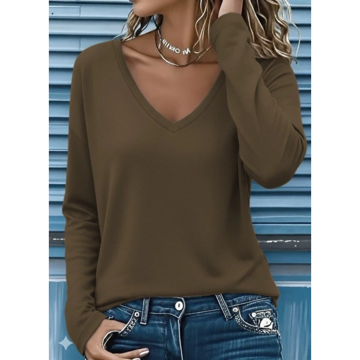Kadın Uzun Kollu V Yakalı Viskon Iki Iplik Bluz