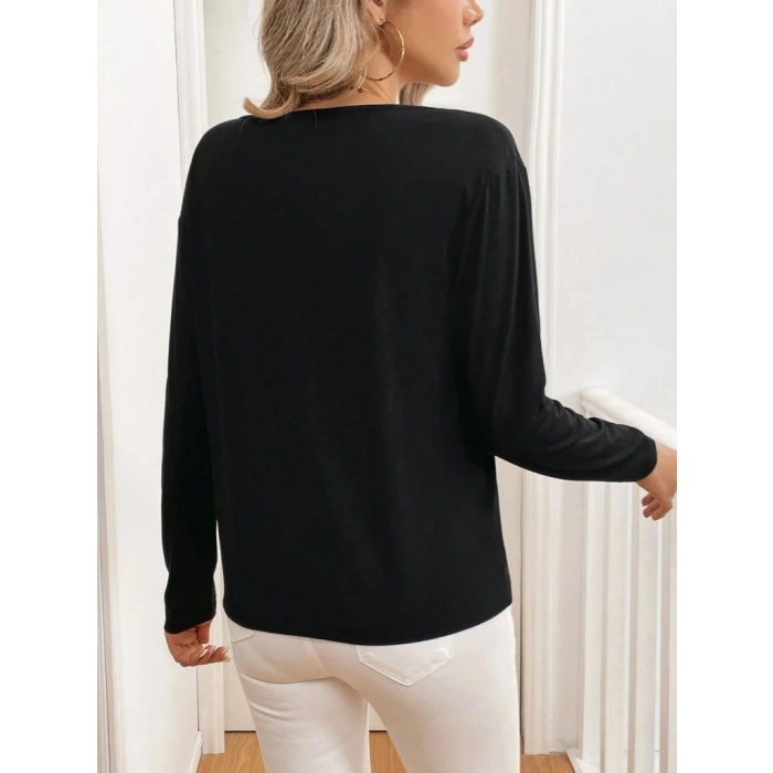 Kadın Uzun Kollu V Yakalı Viskon Iki Iplik Bluz