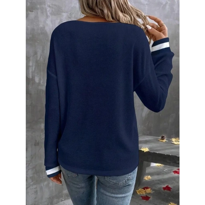 Kadın Uzun Kollu V Yakalı Waffle Bluz