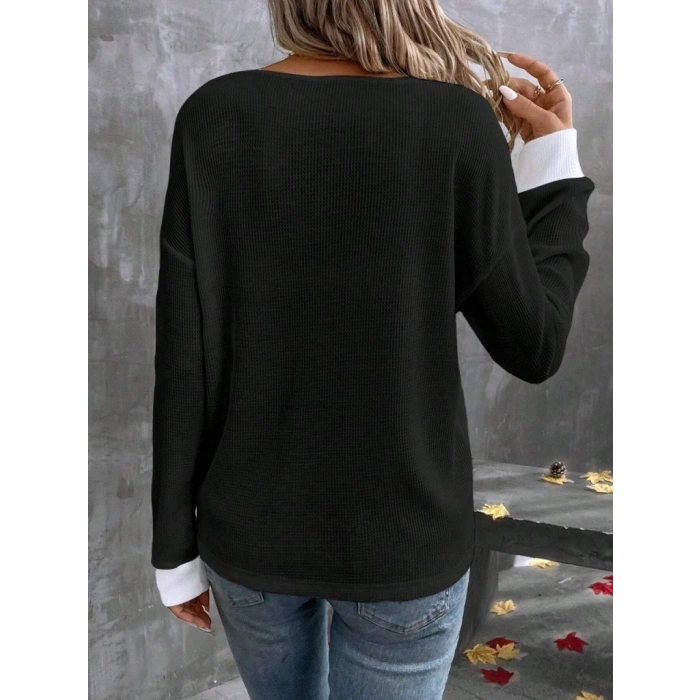 Kadın Uzun Kollu V Yakalı Waffle Bluz