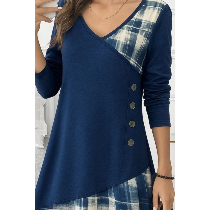 Kadın Uzun Kollu V Yakalı Yün Viskon Ve Desenli Süprem Elbise