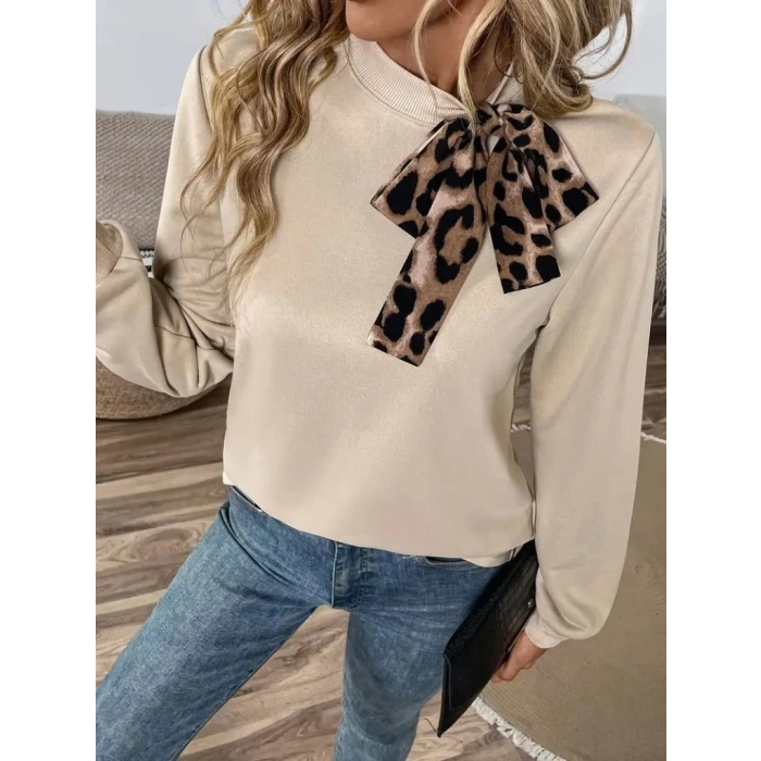 Kadın Uzun Kollu Yakadan Bağlamalı Viskon Iki Iplik Bluz