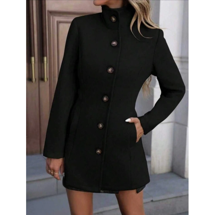 Kadın Uzun Kollu Yakalı önden Düğmeli Astarsız Ithal Kaşe Kaban