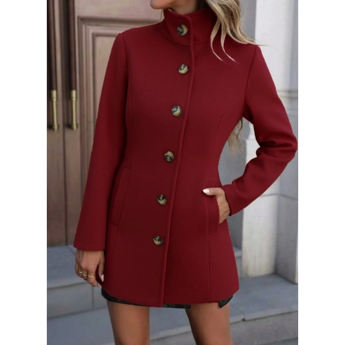 Kadın Uzun Kollu Yakalı önden Düğmeli Astarsız Ithal Kaşe Kaban