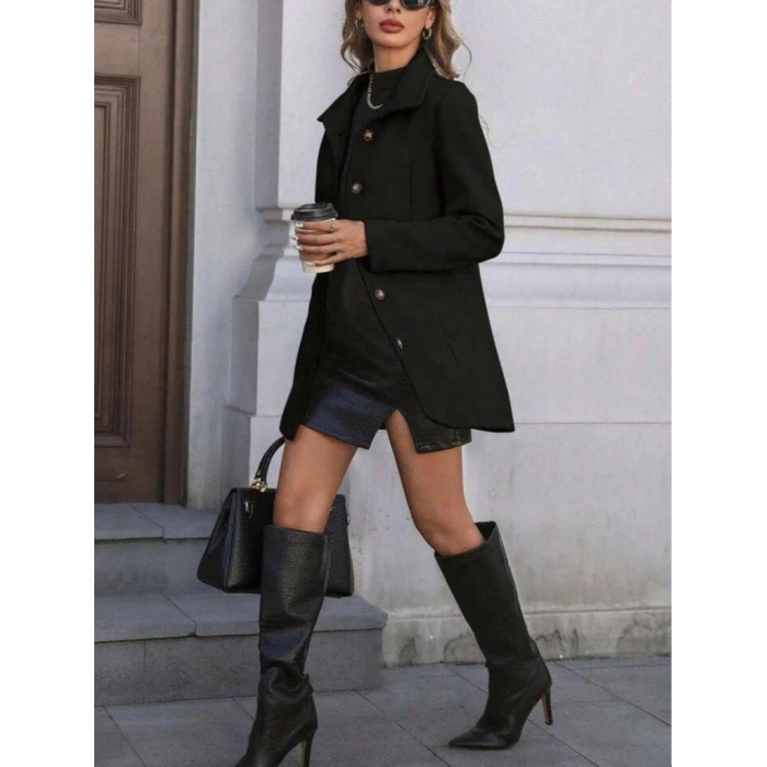 Kadın Uzun Kollu Yakalı önden Düğmeli Astarsız Ithal Kaşe Kaban