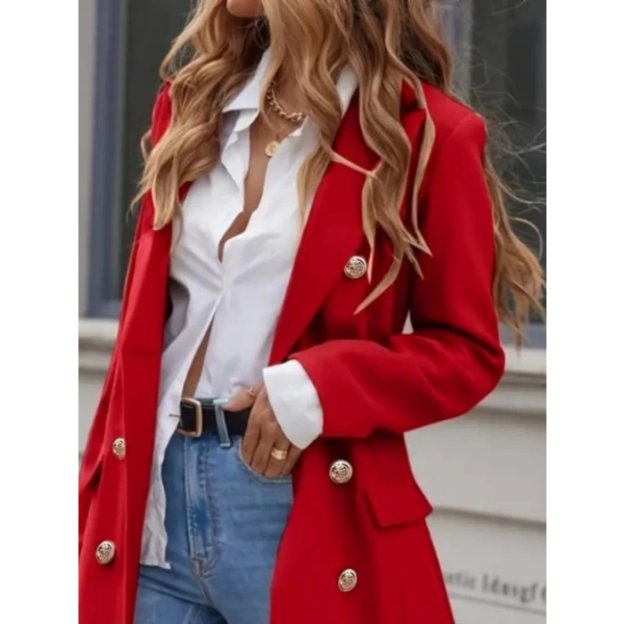 Kadın Uzun Kollu Yakalı önden Düğmeli Midi Kaşe Kaban