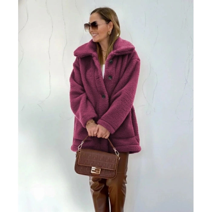 Kadın Uzun Kollu Yakalı önden Düğmeli Welsoft Kaban