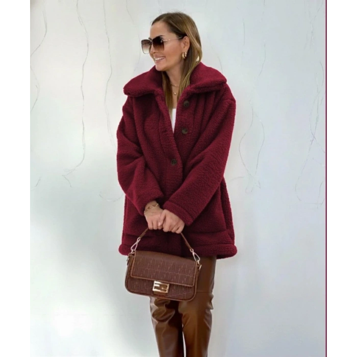 Kadın Uzun Kollu Yakalı önden Düğmeli Welsoft Kaban