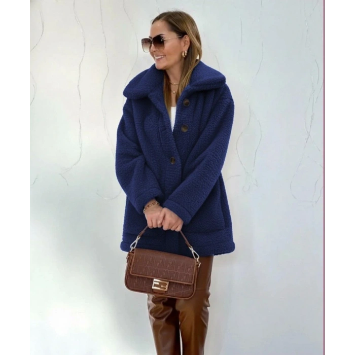 Kadın Uzun Kollu Yakalı önden Düğmeli Welsoft Kaban