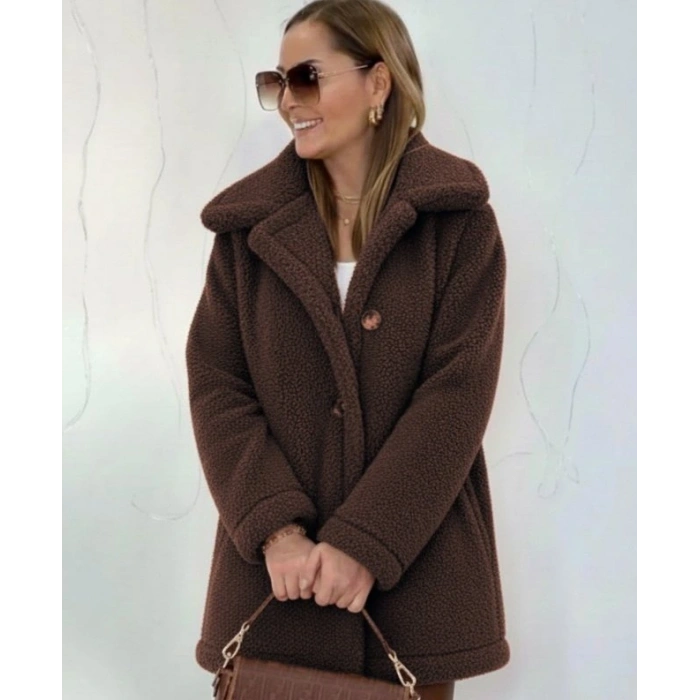 Kadın Uzun Kollu Yakalı önden Düğmeli Welsoft Kaban