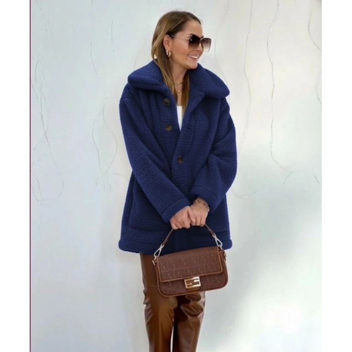 Kadın Uzun Kollu Yakalı önden Düğmeli Welsoft Kaban