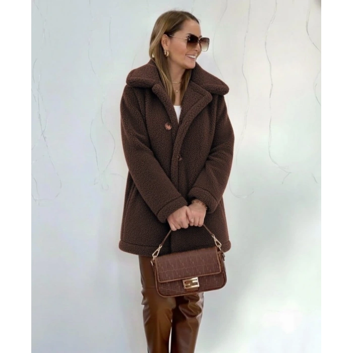 Kadın Uzun Kollu Yakalı önden Düğmeli Welsoft Kaban