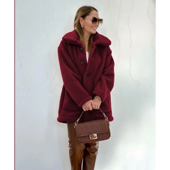 Kadın Uzun Kollu Yakalı önden Düğmeli Welsoft Kaban